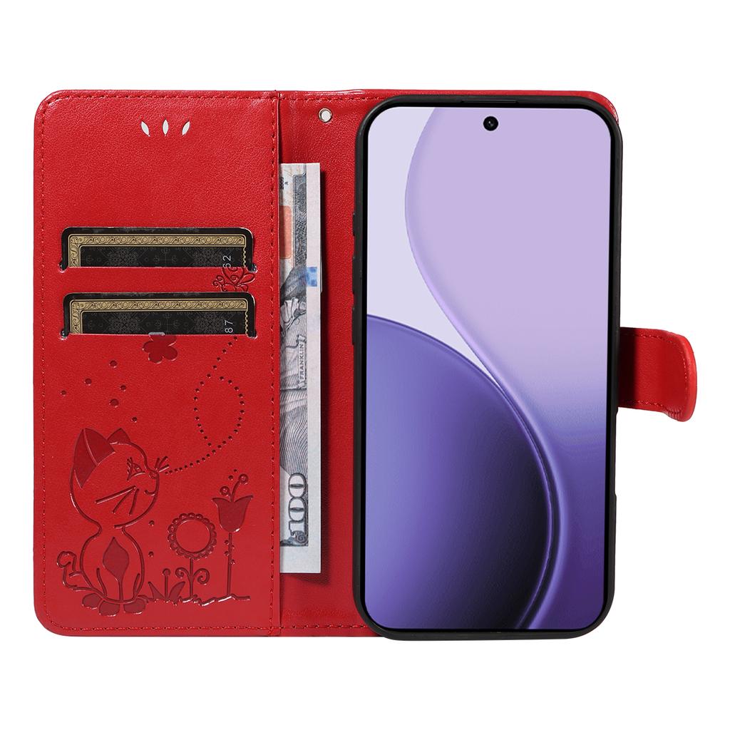 Pro Oppo Reno14 5G (Čína)/Oppo Reno14 F 5G/Oppo Reno14 5G (Globální) Kožené pouzdro peněženka Vzor kočky včely Kryt na telefon Stojánek
