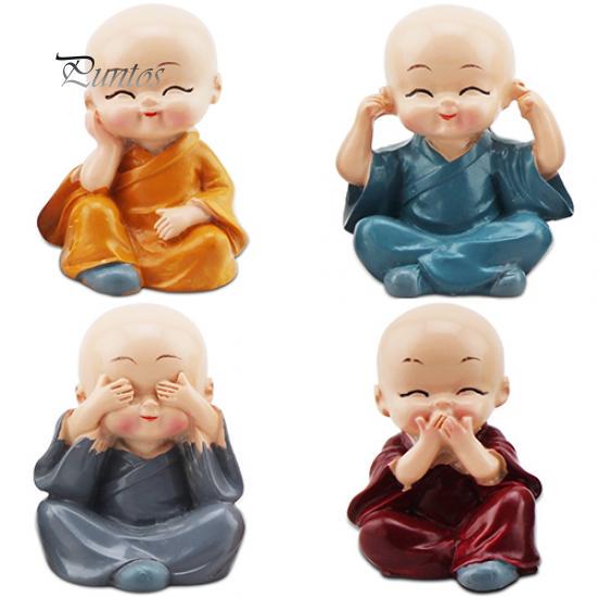 4Pcs Car Cute Cartoon Miniature Monks Micro Landscape