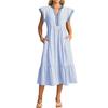2026 European & American Fashion Women's Striped Double Ruffle Short Sleeve Color Block V-neck Skirt