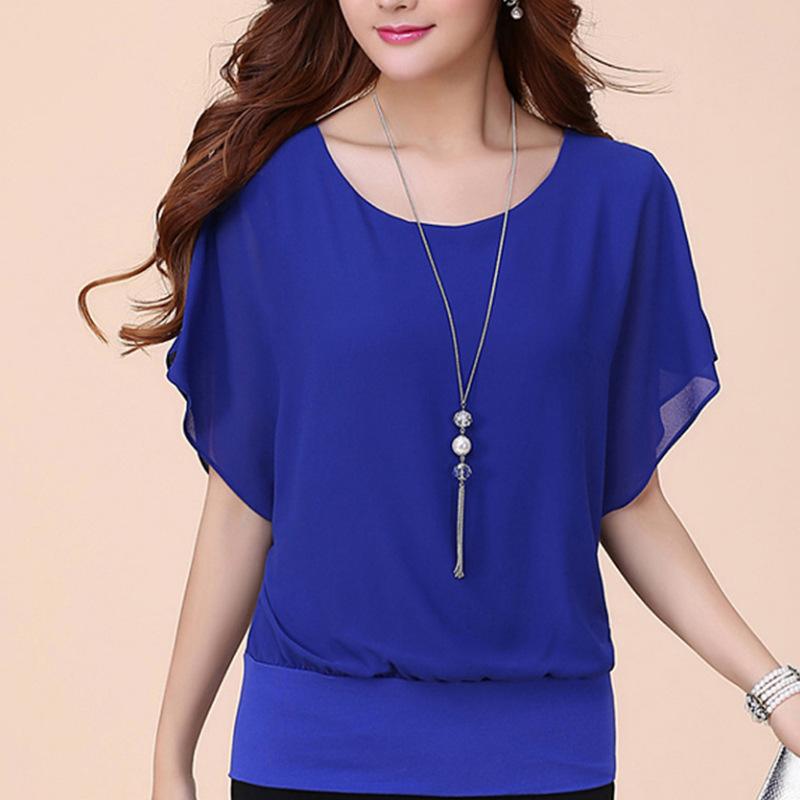 Módní dámské tričko s krátkým rukávem oversized dámské oblečení Šifonová košile s štíhlým netopýřím rukávem volný top