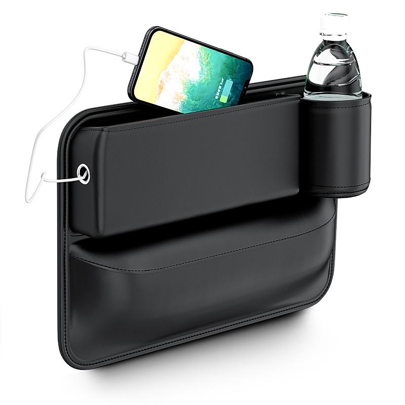 2Pcs Balck Multifunction Seat Gap Storage Bag Organizer Box W/Phone Cup Holder