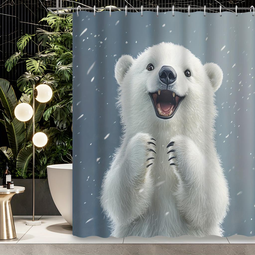 1pc Cartoon Cute Polar Bear Pattern Snowflake Winter Decorative Printed Shower Curtain, Decorative Printed Shower Curtain,