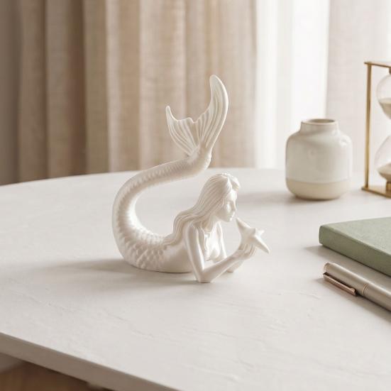 Desktop Ornament for Office 3D Printed Mermaid & Starfish Figurine, Exquisite Sculpture, Ocean Literary Style Room Decor Theme Home Fish Tank