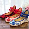 Qinghua Porcelain Embroidered Mary Jane Dance Shoes, Low Heel, Round Toe, for Women
