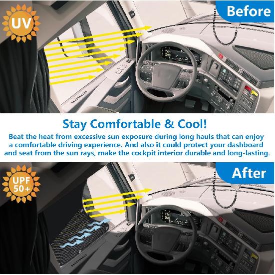 Side Window Sun Shade For Semi Truck, Upgarde Shade Interior UV Protection Truck Windows Shades RV Semi Truck Accessories Compatible With