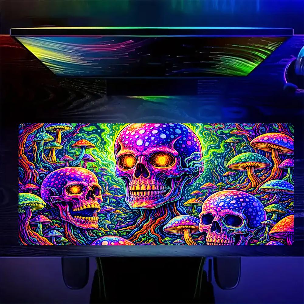 Fantasy Mushrooms and Skull Mouse Pad Desk Mat Gaming Mats with Stitched Edge Durable NonSlip Computer Mousepad Office Rug