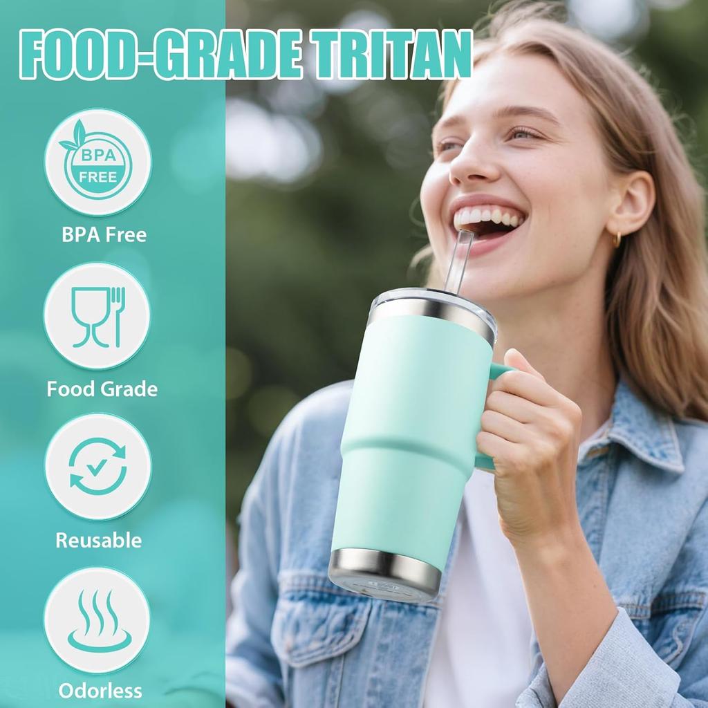 12 Pack Reble Straws Compatible with Stanley/Yeti 30oz-40oz Cup Tumbler, 12" Long Plastic Clear Bend Replacement Straws with Cleaning Brush for