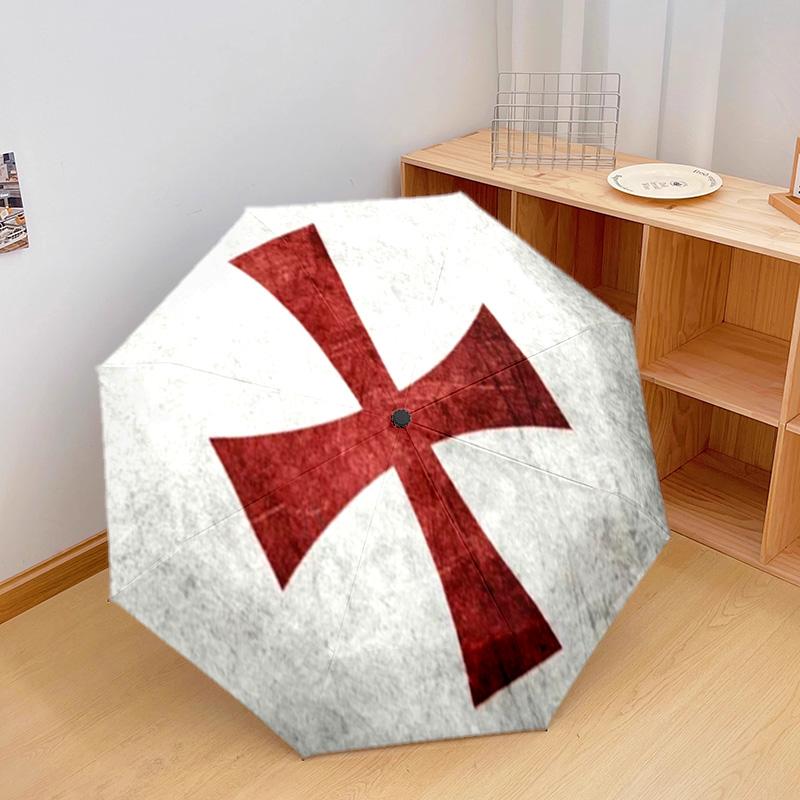 1PC Knightly Crusader Emblem Automatic Umbrella - Suitable Travel Outdoor Portable Umbrella Birthday Gift Daily Essentials