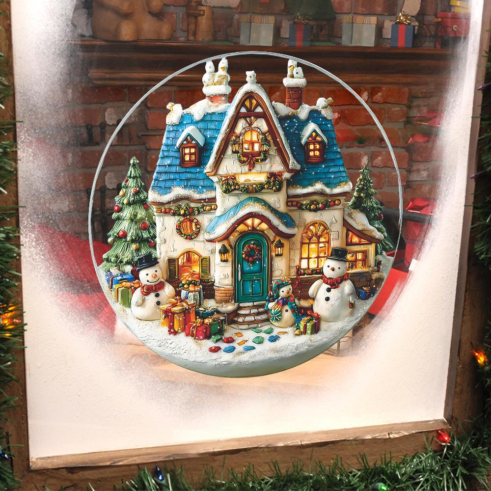 Cartoon Dream Christmas House Snowman Gift Home Glass Window Decoration Stickers