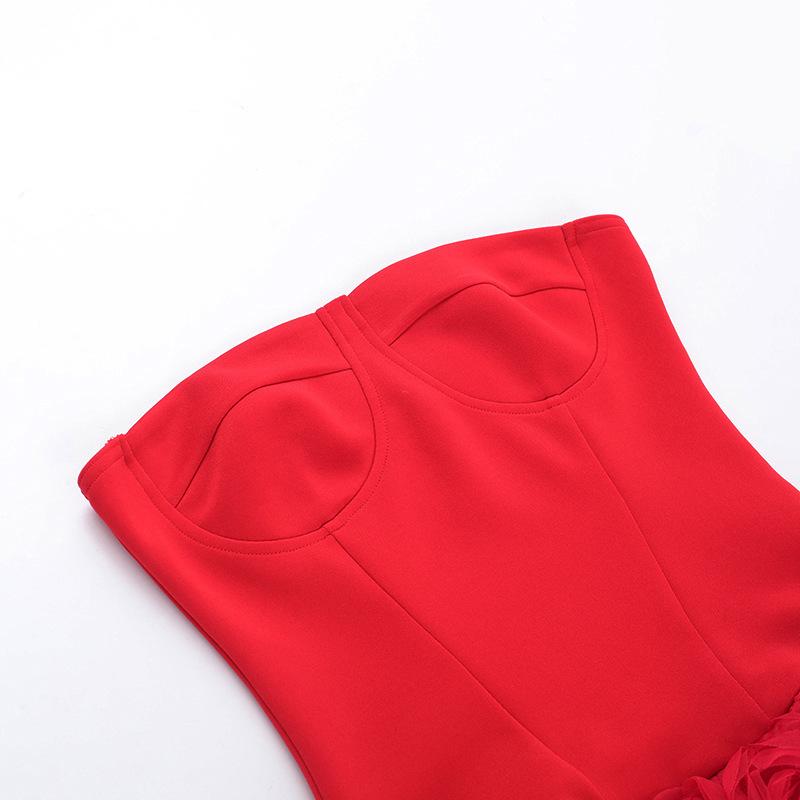Spring Dress Women's Socialite Ethos Sexy Three-dimensional Flower Texture Strapless Dress Dress