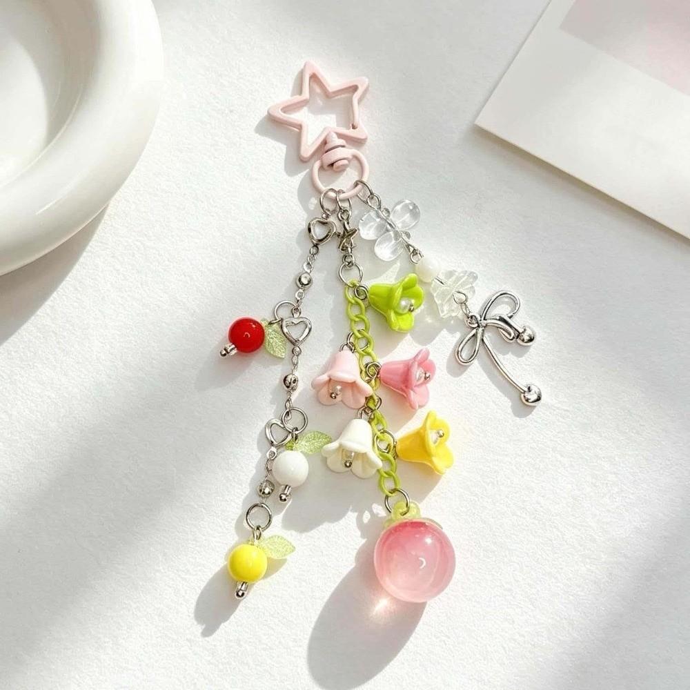 Acrylic Beads Bag Charms Colorful Floral Star Tassel Key Chain Beaded Hanging Girls Gifts
