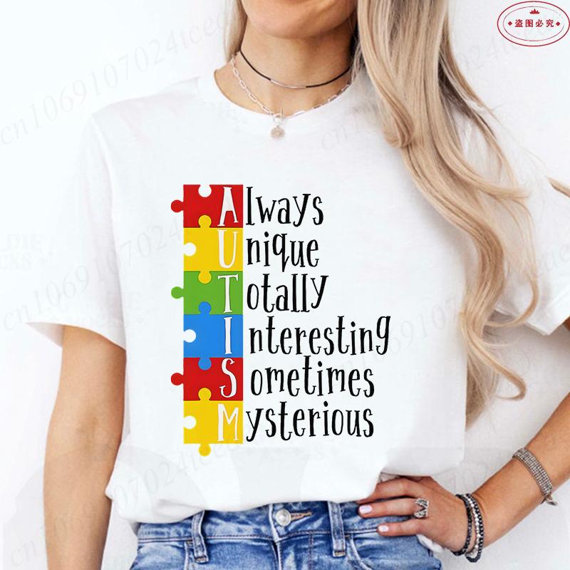 Autism Puzzle TShirt for Unisex Autism Awareness Month Summer Short Sleeve Tees Harajuku Streetwear Female Aesthetic Clothing