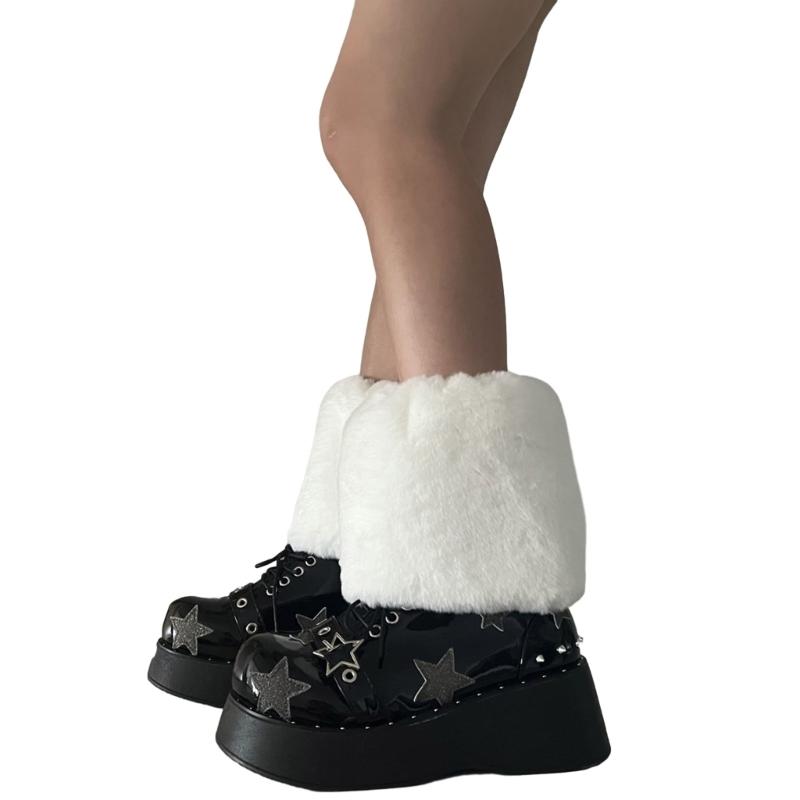 Women Furs Leg Warmer Winter Furry Long Boot Cuffs Fuzzy Shoe Cover Party Costume for Holiday Festival Performances Play