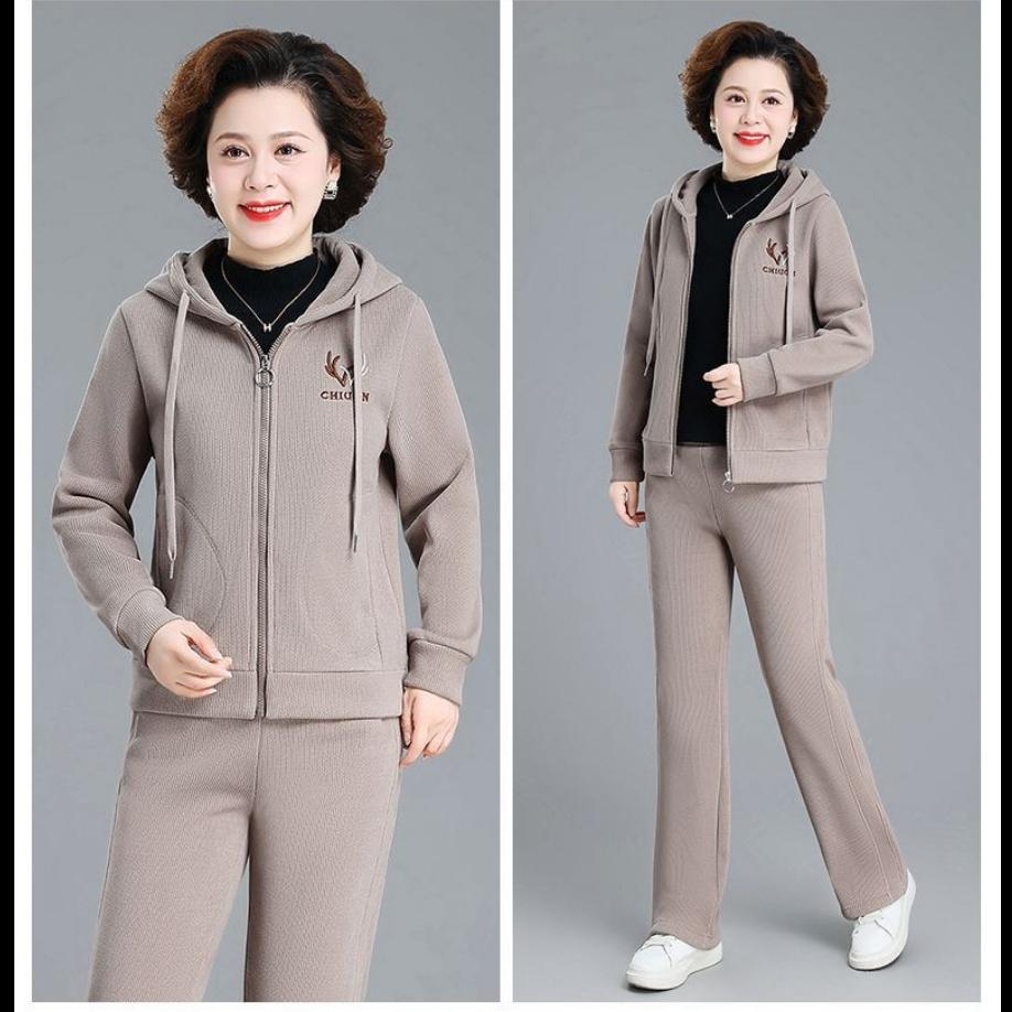 Plus Velvet Thick Jacket Casual Western Style Ladies Sweater Sportswear Suit Autumn and Winter Two-piece Suit