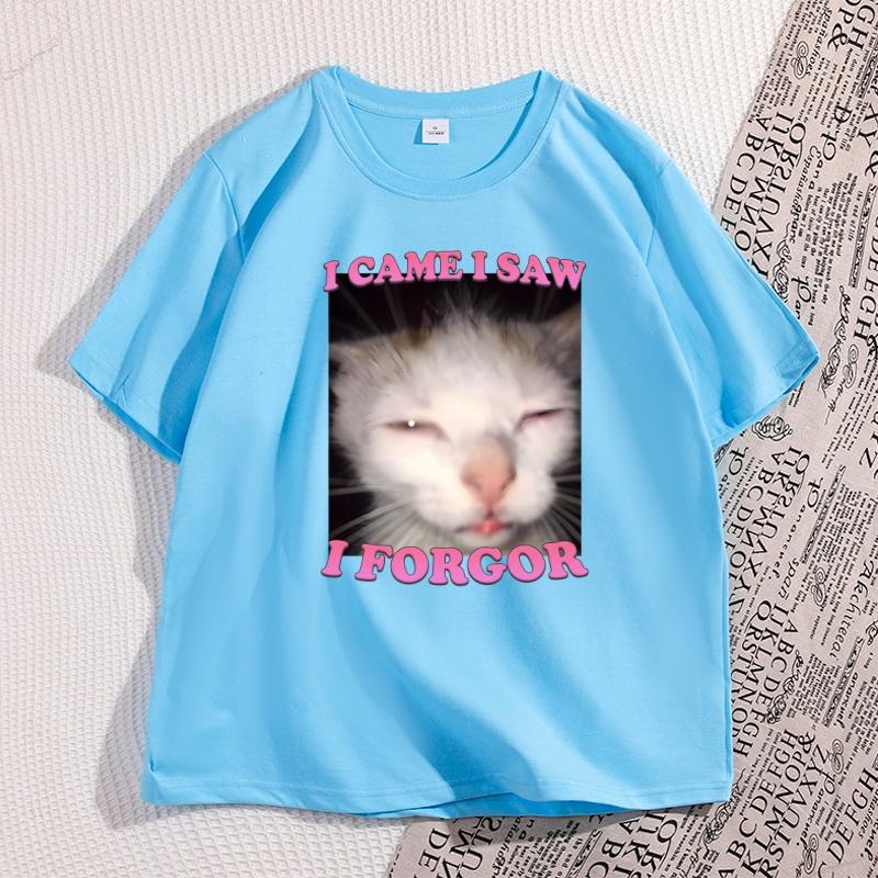 

I Came I Saw I Forgor Funny Cat Casual Graphci Tees Short Sleeve High Quality T Shirts for Unisex Cotton Meme Tshirts Streetwear 4XL