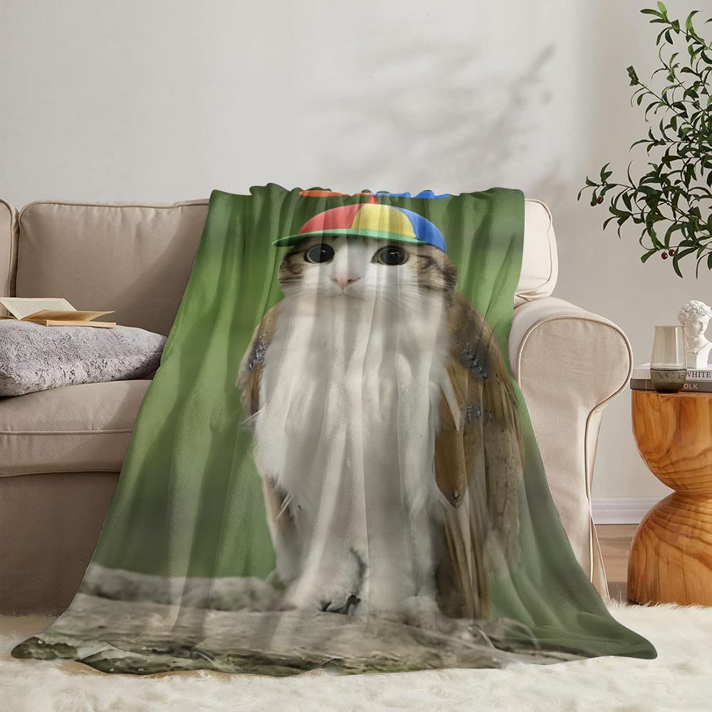 GUOYU Blanket Internet Meowl Cat Owl Meme Throw Soft Flannel Throw Summer Blanket Lightweight Cozy Nap Blanket for Sofa Bed Travel