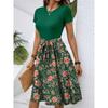 Women's Floral Print Casual Summer Dress, Short Sleeve, High Waist, A-Line Midi Dress, Elegant and Comfortable