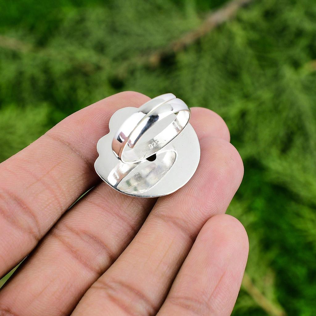 925 Silver Oval Tigers Eye Gemstone Bezel Promise Handmade Flower Daughter Ring