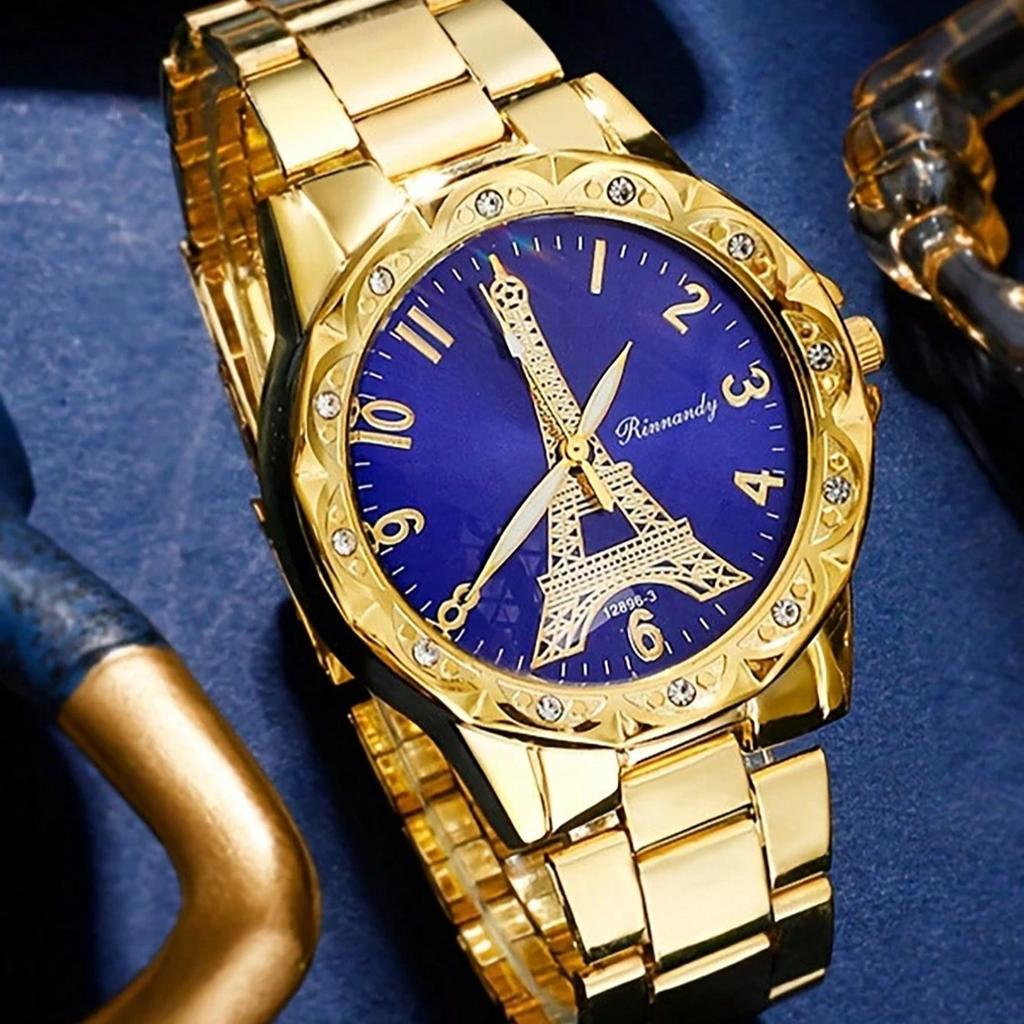 Elegant Luxury Series Women's Watch Fashion Paris Diamond Set Quartz Watch Women, Alloy Band