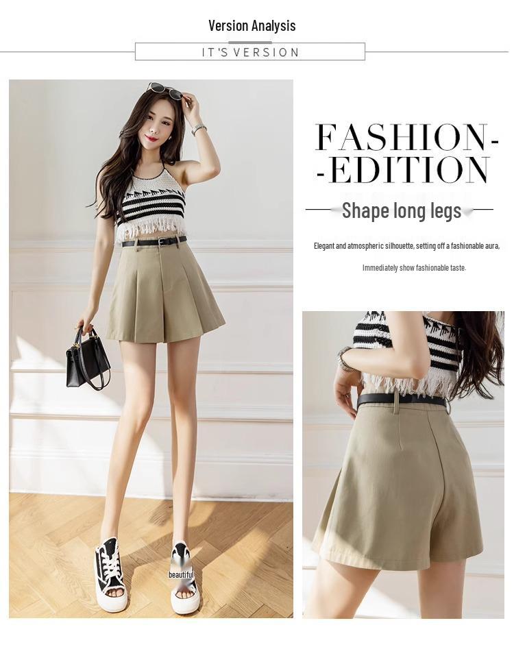 Women's High Waist Slimming Wool A-line Pleated Shorts - Autumn/Winter 2024 Collection