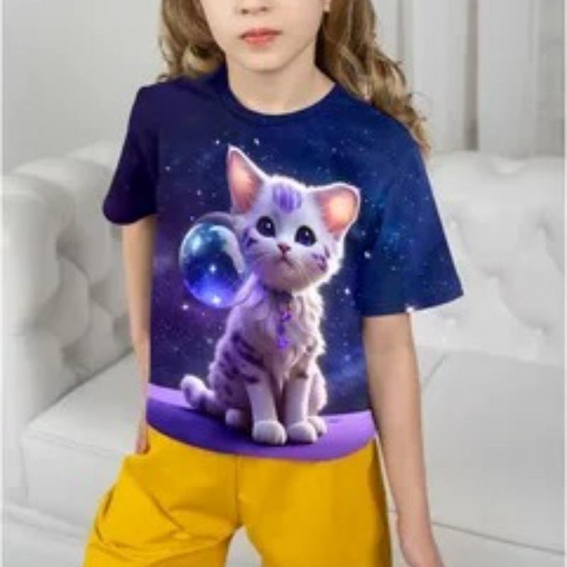 

Детские футболки с милым принтом мультяшного котенка, модные, мягкие и удобные для девочек 170