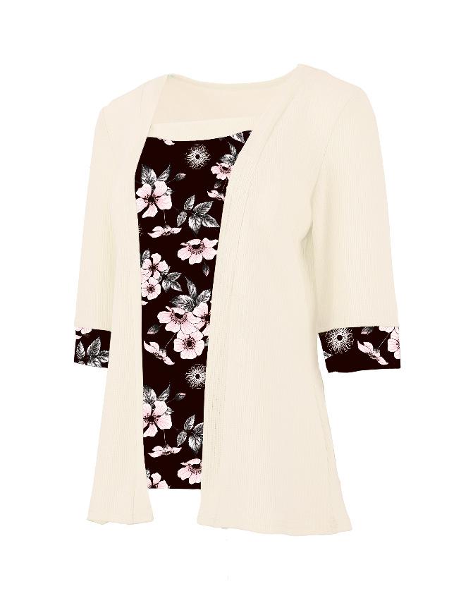 

European & American Women s Five-Sleeve Print T-shirt - Fake Two-Piece Design L брудно-білий