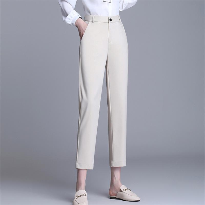Spring Summer Korean stytle Pant Women Clothing Loose High Waist Elegant Office Lady Trousers Casual Straight Long Pants Pockets