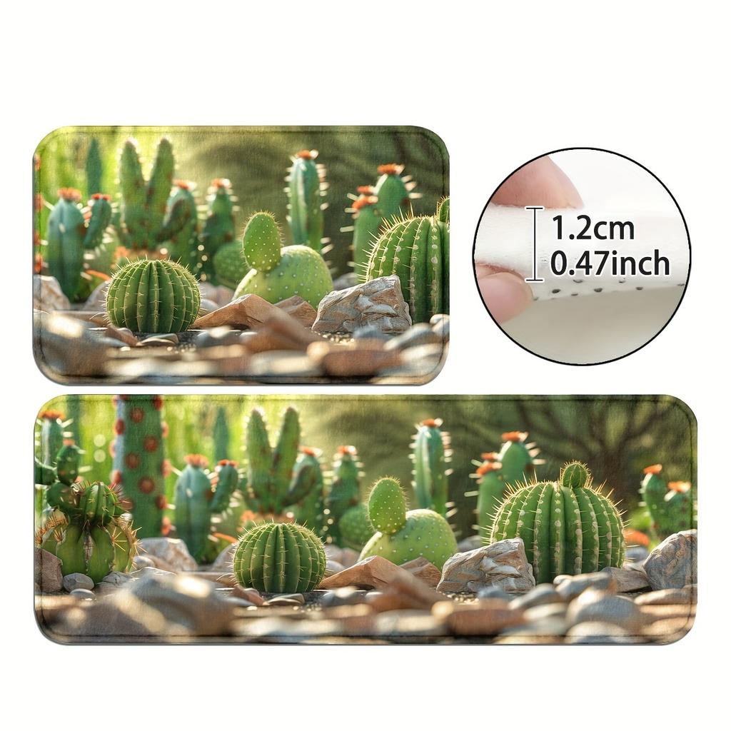 1 Stück Anti-Ermüdungs-Küchenteppiche, Kaktus-Druck, wasserdicht, rutschfest, dick gepolstert, Küchenmatte, strapazierfähig, bequeme Stehmatte für die Küche