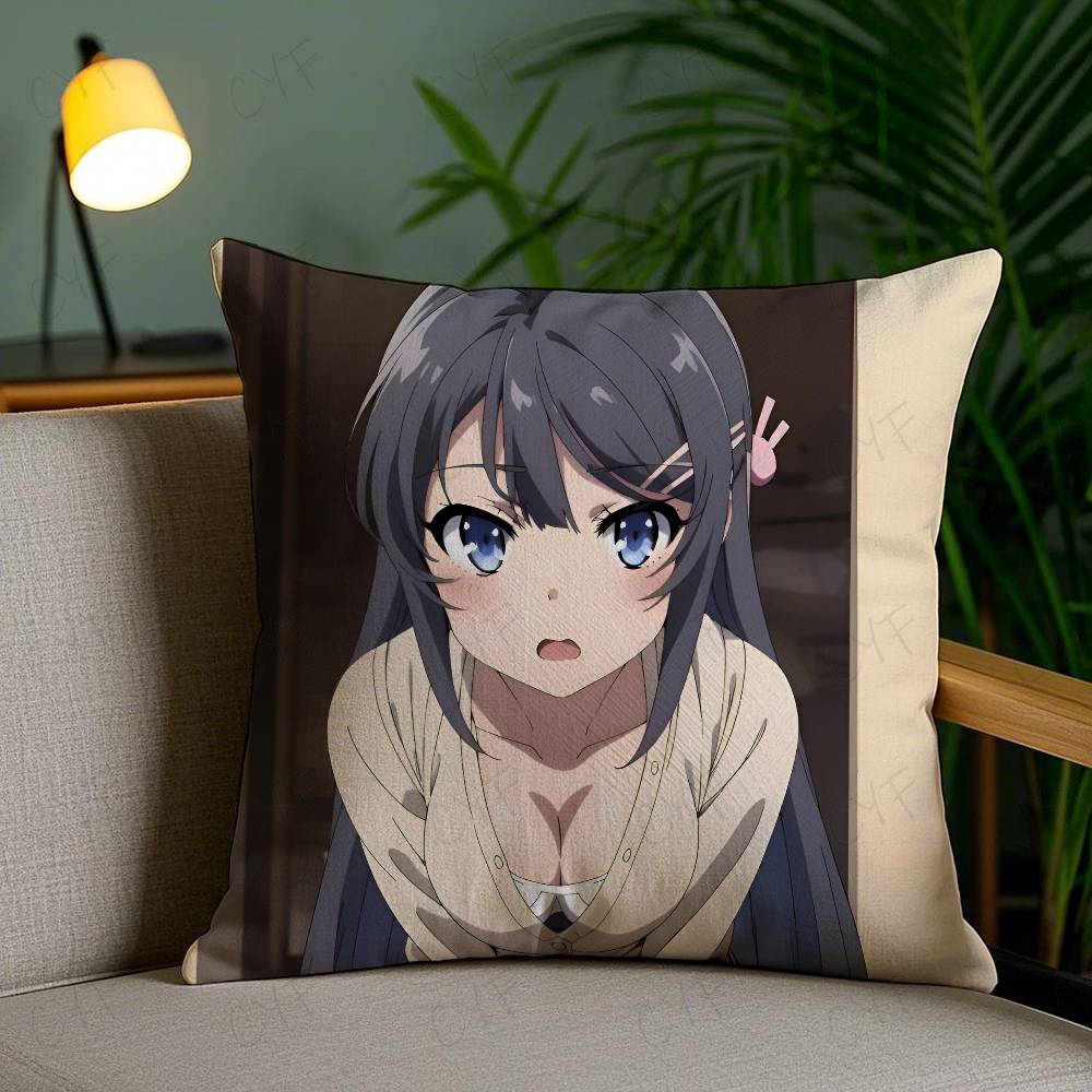 Sexy Anime M-Mai Sakurajima Pillow Case Custom Printed Brushed Fleece Pillow, Baby Skin-Touch, Eco-Friendly Dye-Sublimation Cush