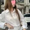 Kumikumi Women's Slim-Fit Long-Sleeve Polo Collar White Shirt for Spring