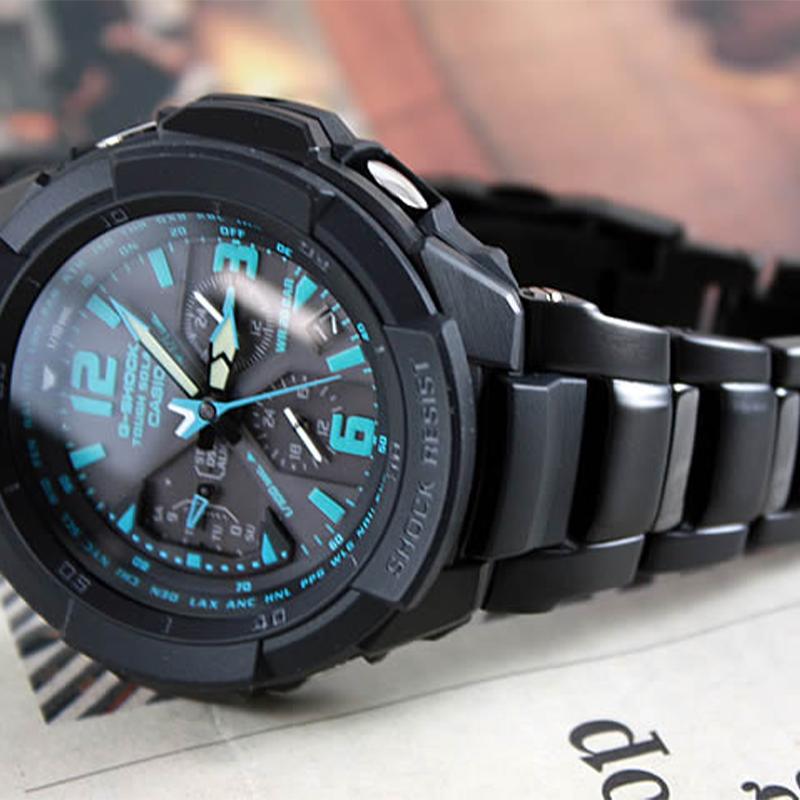 Casio Solar Series 200 Meters Waterproof Quartz Movement Stainless Steel Strap Japanese and Korean Watch Men's Watch Black Dial G-1200BD-1A