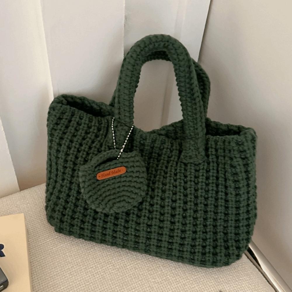 Fashion Solid Color Handwoven Bag Elegant Handmade Crochet Handbag Large Capacity Vintage Woven Bag Women Use