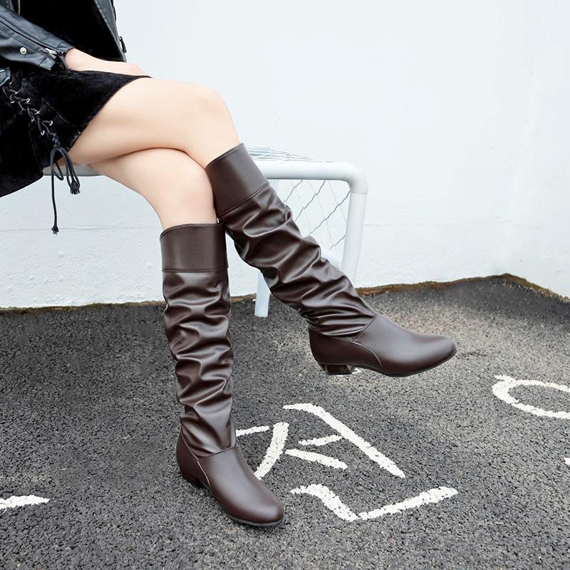 Fashion Knee High Boots 2024 Autumn Winter New Women Heel Knight Boots Fashion Plus Size Women Black Boots 43 Women Shoes Botas De Mujer