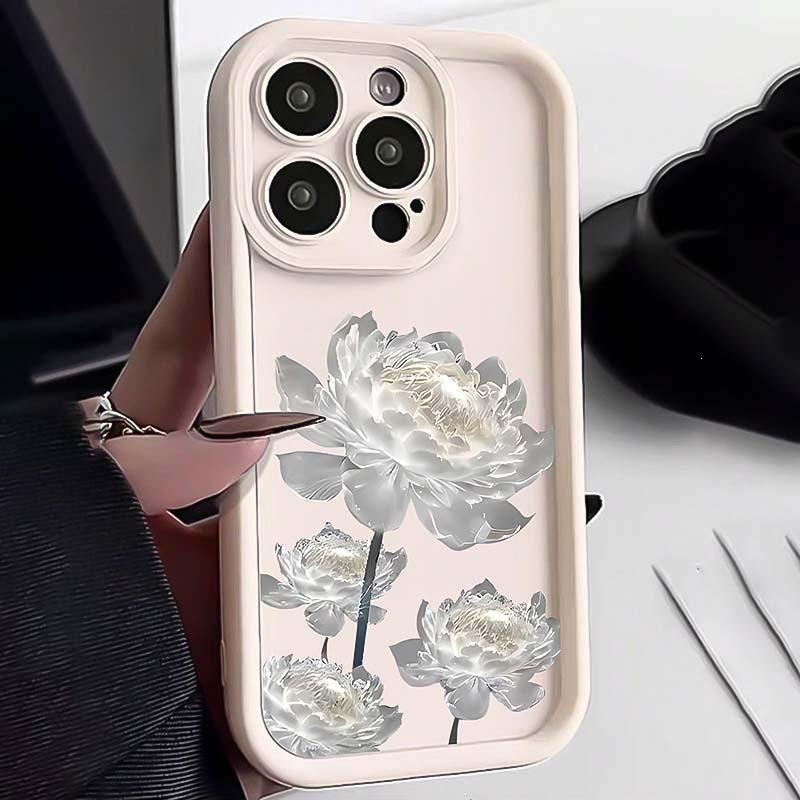 Simple white lotus iPhone15/14ProMax mobile phone case Apple 13/12/11 anti-drop XS/XR ladder 16