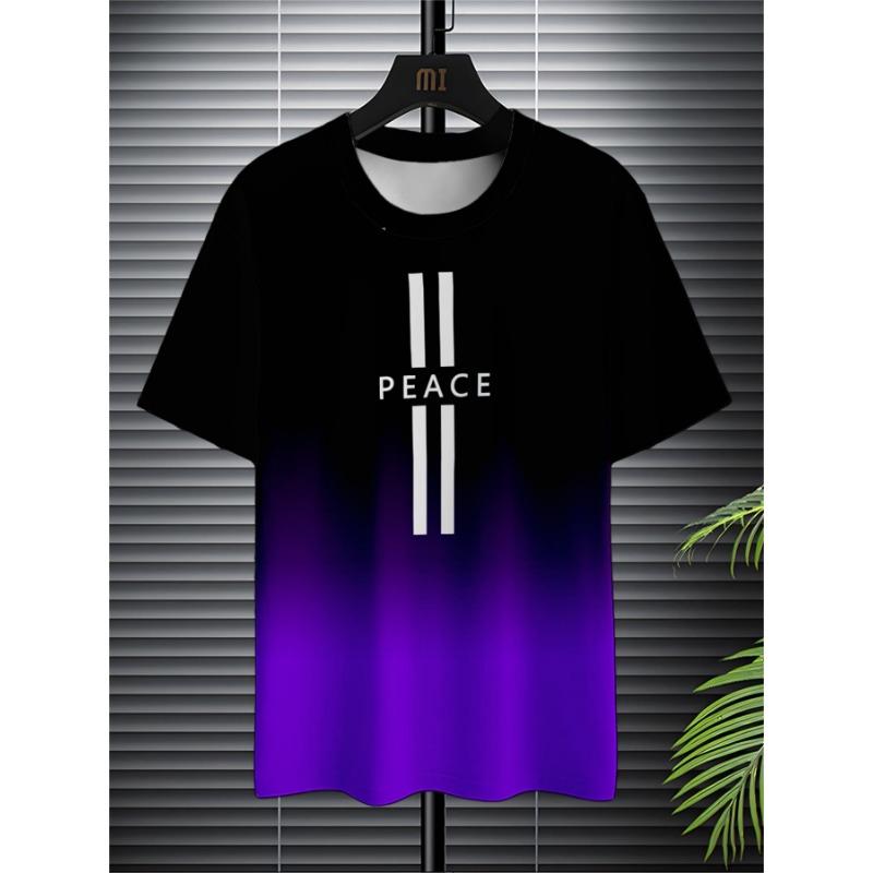 Sommer Rund Hals 3D Gradient Bokstaver Trykk Topp Fasjonable Casual Kortarmede Herre T-skjorter