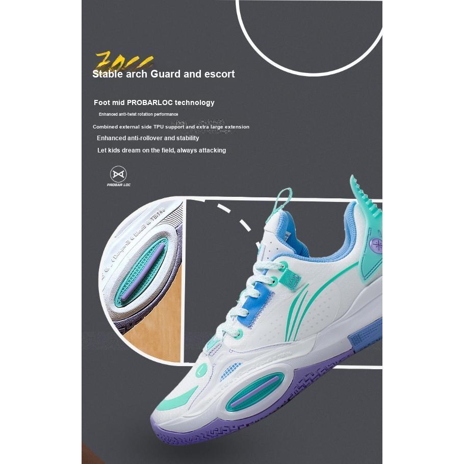 Li Ning All City 10 V1 Low Basketball Shoes Kids sneakers White Green YKBS024-3