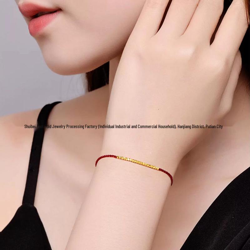 999 Gold Zodiac Red Bracelet: Crushed Disco Beads & Gold Luck Charm, Perfect Gift for Girlfriend