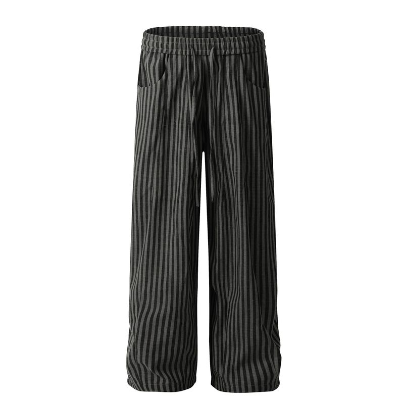 

Kisko American Retro Drawstring Striped Drapey Versatile Casual Pants for Men and Women, Simple, Comfortable, Trendy Sports Long Pants Black XL