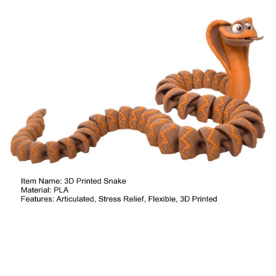 3D Printed Snake Toy Flexible Articulated Snake Fidget Toy Collectible Fake Animal Model