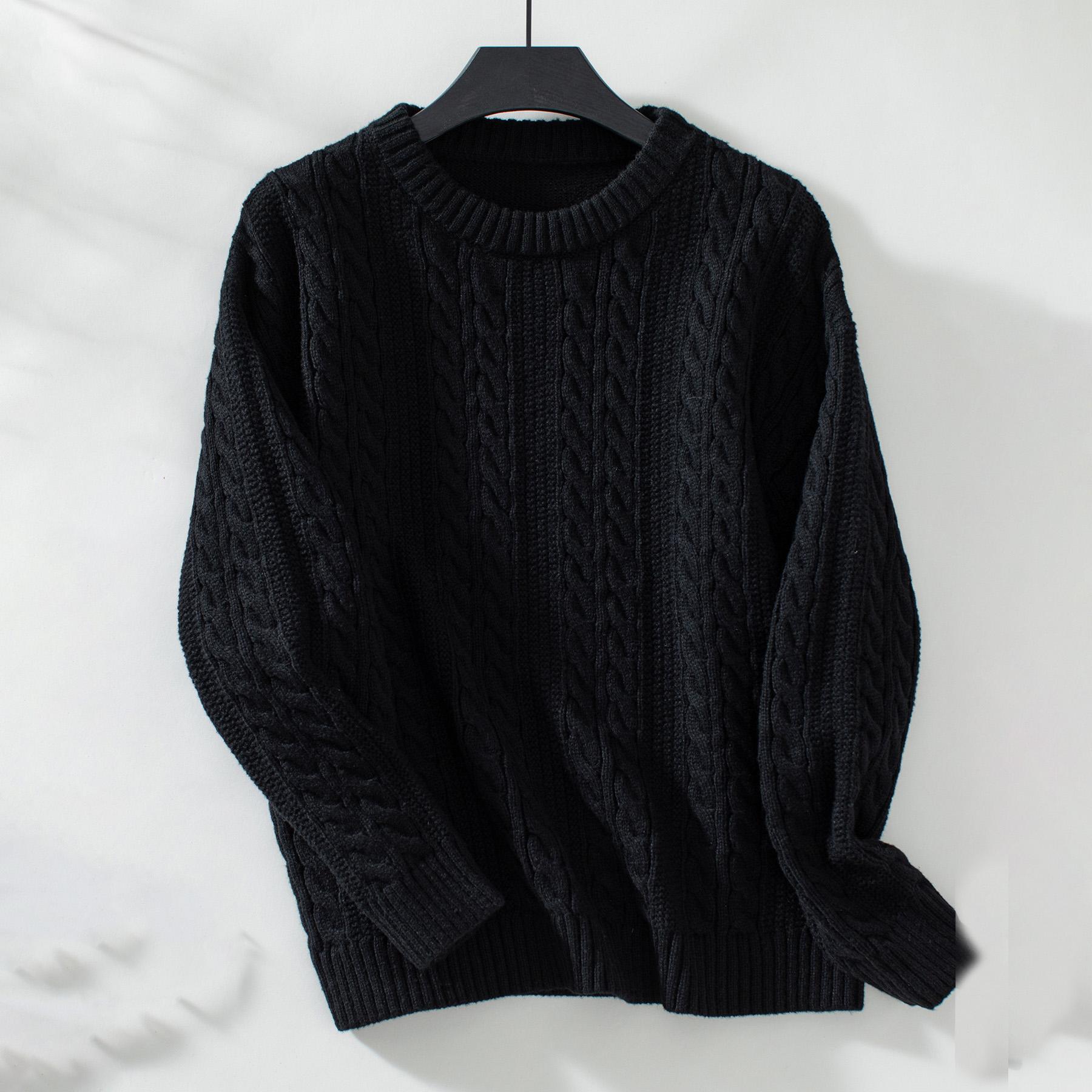 

Осень-зима Винтажный свободный топ с длинными рукавами однотонный кардиган трикотажный свитер с круглым вырезом XL чёрный