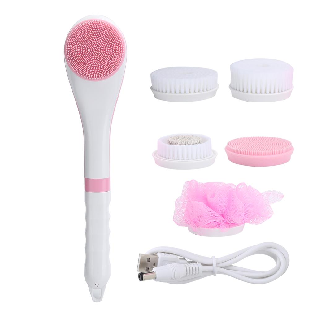 Elektrische Badebürste mit 5 Bürstenköpfen Multifunktion Langer Griff Massage 6 Stufen