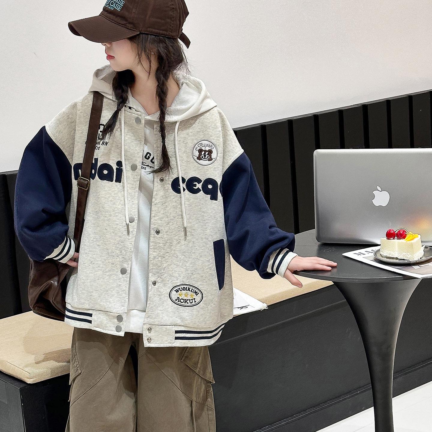 

Girls 2025 Korean Style Sporty Baseball Jacket - Fashionable Autumn/Spring Coat for Big Kids 150 cm