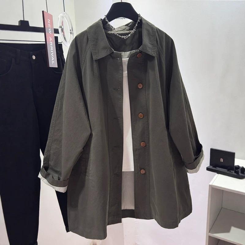 Khaki trench coat women's medium and long autumn and autumn new loose and good-looking clothes