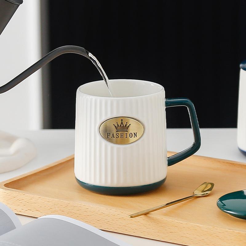 Copper Plate Ceramic Cup European Striped Fashionable High End Mug  Creative Gift Cup with Relief