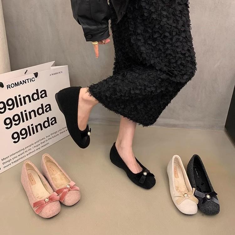 Evening wind shoes French bow inner height increase velvet single shoes fluffy shoes autumn and winter Xiaoxiangfeng women's shoes with skirts