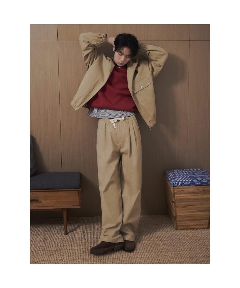 8SECONDS Cotton Double-Pleat Wide Pants Beige