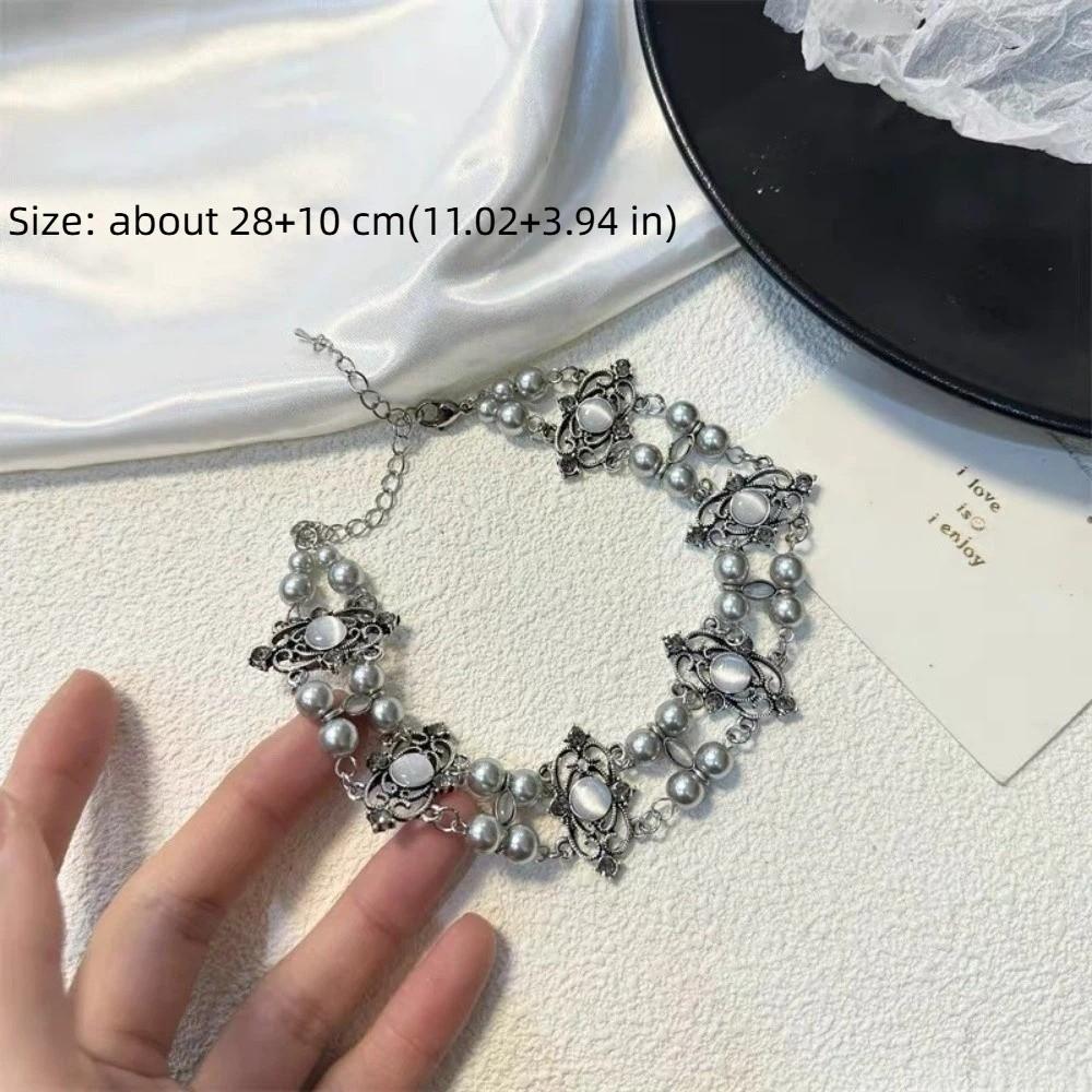 New Double Layer Pearl Choker Palace Style Silver Hip Hop Y2K Neckchain Collar Jewelry