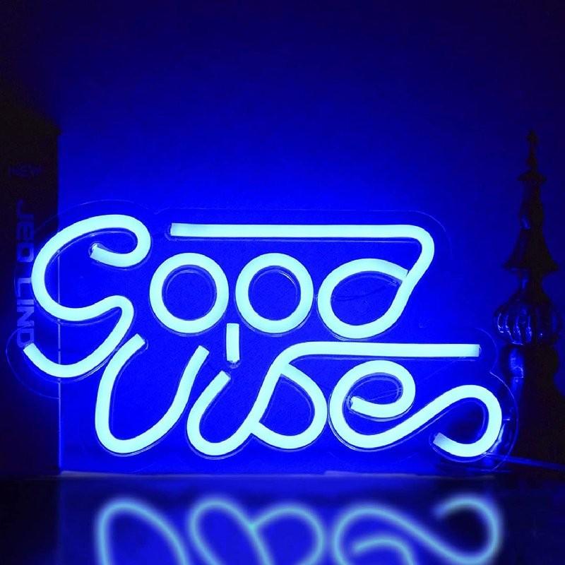 Vibes Good Neon Sign Led Word Usb Light Acrylic Lamp Bedroom Bar Decor Party