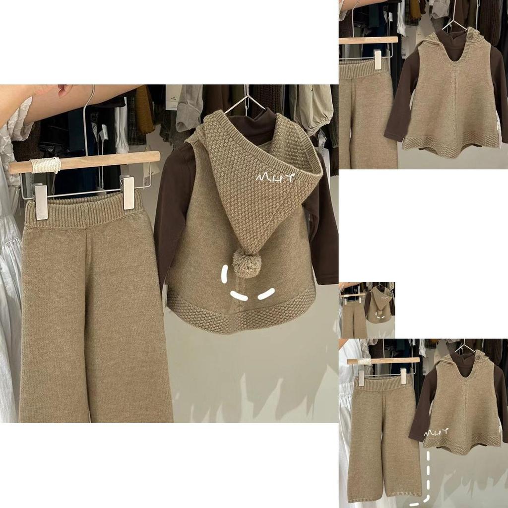 Adorable Korean Childrens Autumn Winter Outfit With Cozy Hooded Sweater And Long Pants For Girls Aged 3 To 8