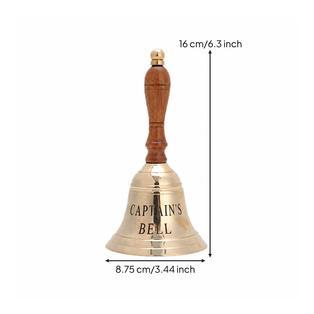 Ship's Bell Decorative Brass Hand with Wooden Handle Vintage for Themed Interior Styling,